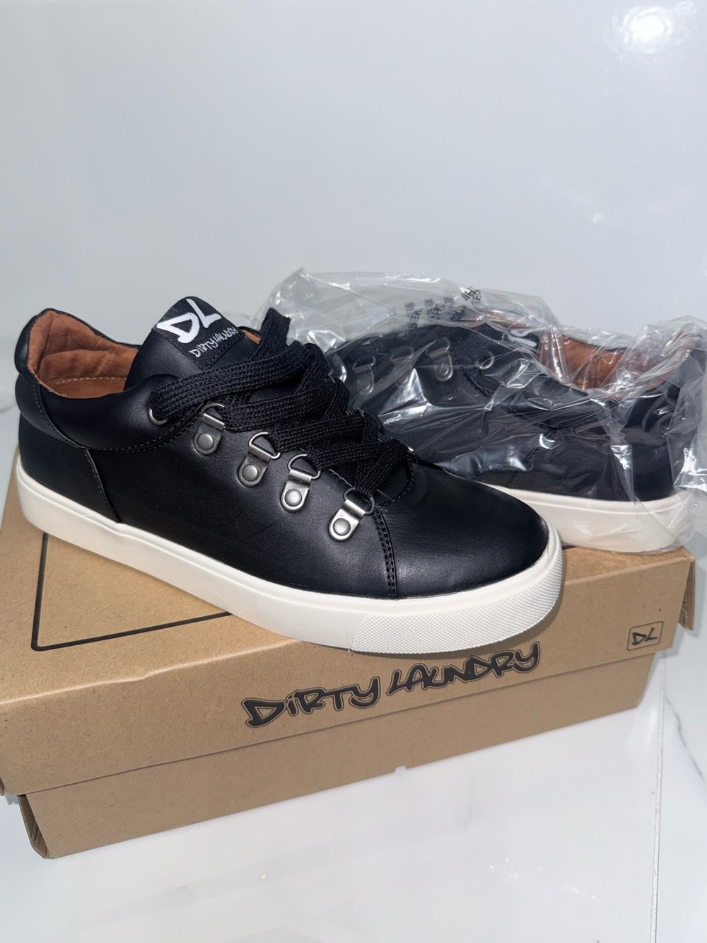 Dirty Laundry Black Low-Top Sneakers with White Sole
